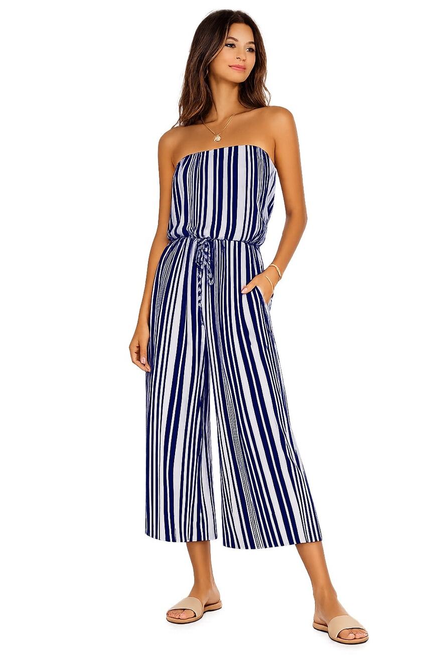 Blue Life Strapless Wide Leg Jumpsuit Women’s S Blue Stripe Resort Beach